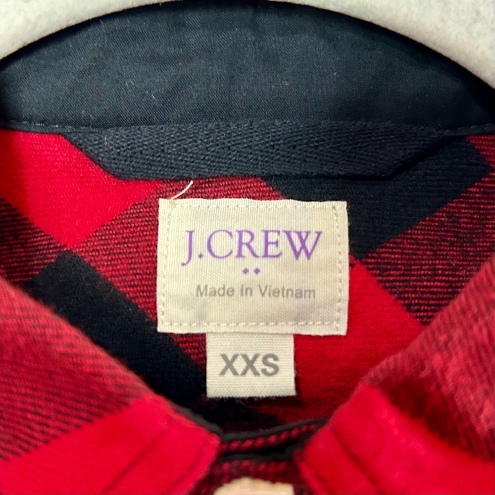 J. Crew Factory Red and Black Buffalo Plaid Shirt Size XXS Zip Front - Picture 4 of 9
